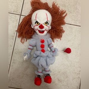 Hand Crafted IT Pennywise Doll Stephen King Crochet Horror Goth Evil Clown Art